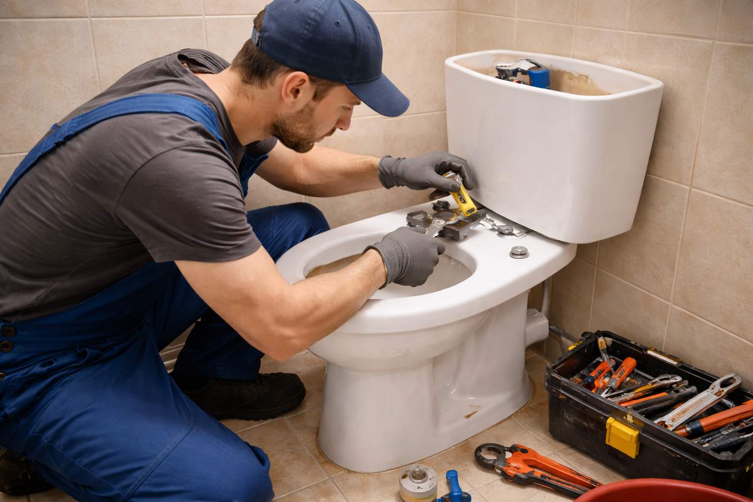 Majstor koji poravlja postojecu wc solju u kupatilu