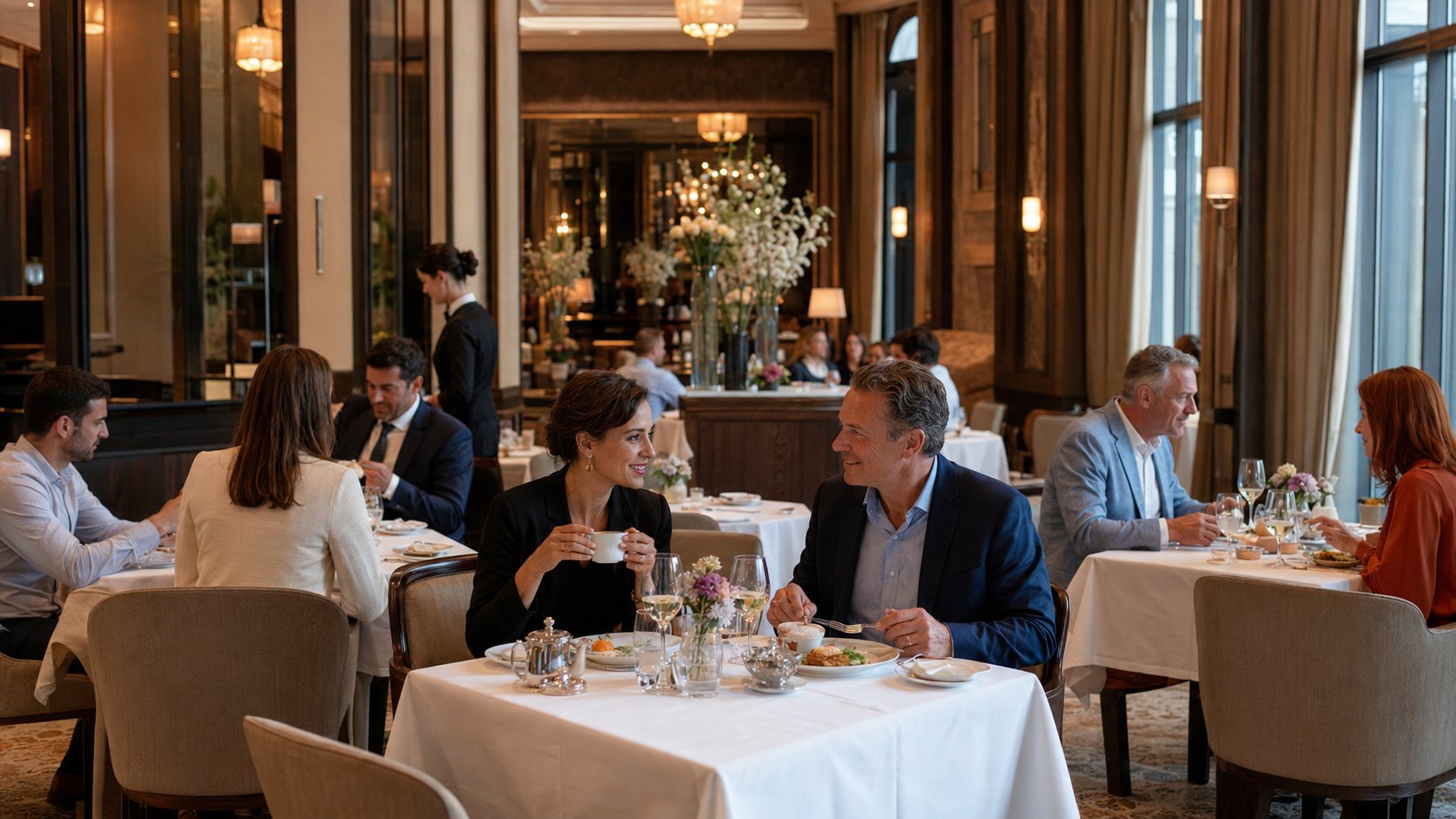 Gosti tokom doručka u prometnom hotelskom restoranu